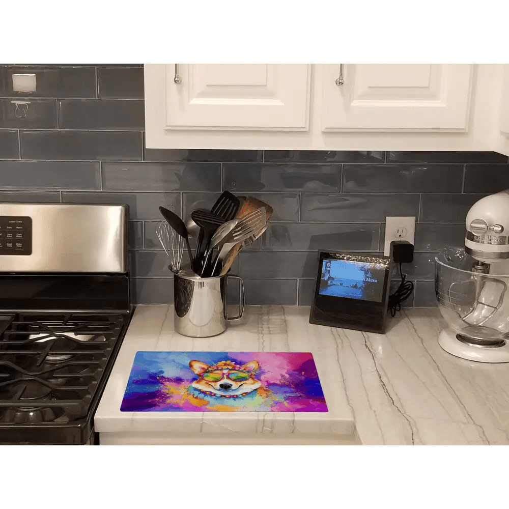 Corgi Glass Cutting Board: Slice with Style! Corgi Glass Cutting Board: the Perfect Blend of Function and Fun! this Colorful Corgi - Estalios