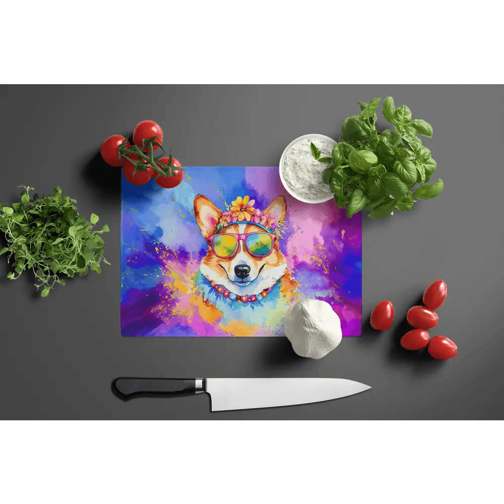 Corgi Glass Cutting Board: Slice with Style! Corgi Glass Cutting Board: the Perfect Blend of Function and Fun! this Colorful Corgi - Estalios