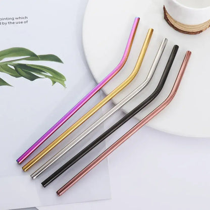 Colorful stainless steel metal straws, perfect bar accessories for vibrant drinks