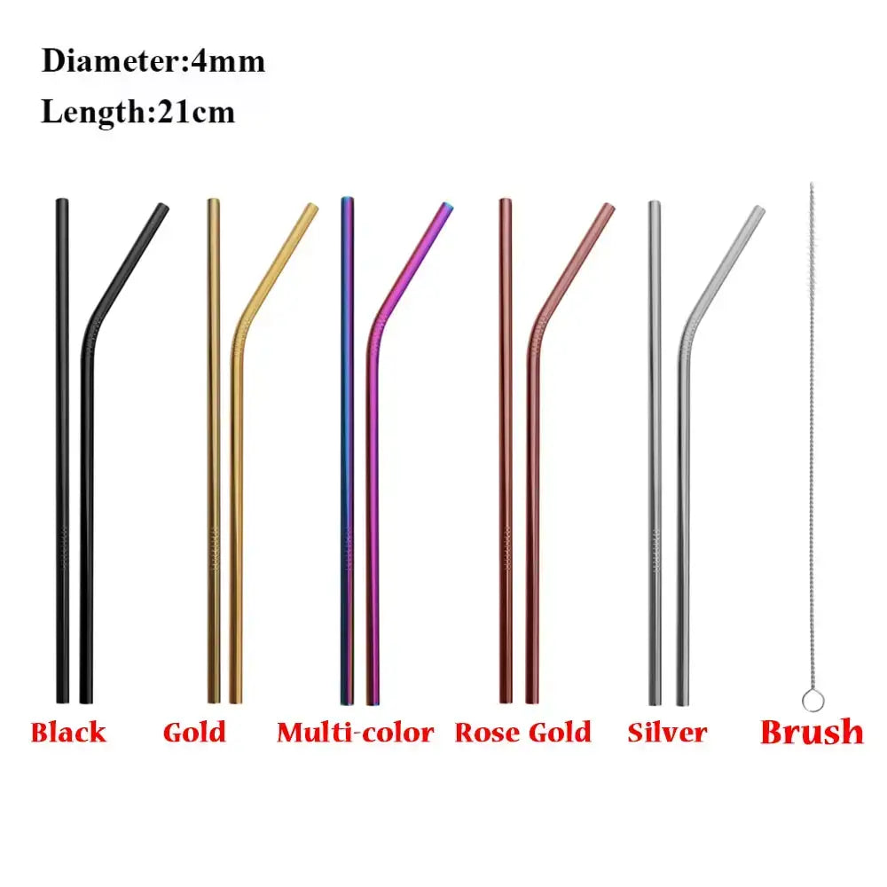 Vibrant Stainless Steel Metal Straws with a brush, perfect for stylish bar accessories