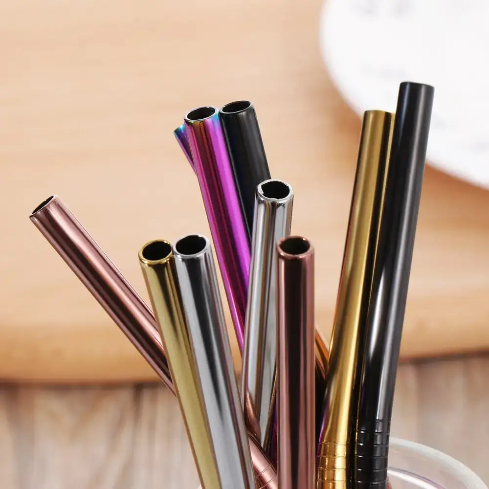 Colorful stainless steel metal straws perfect for your bar accessories collection