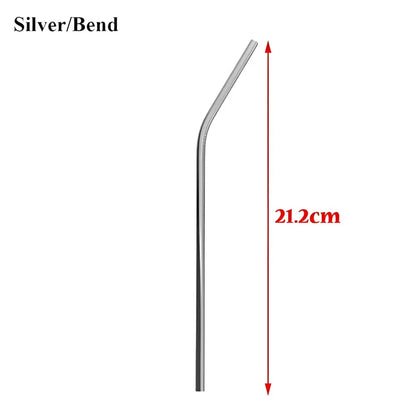 Silver bent stainless steel metal straw, perfect for bar accessories and stylish drinks