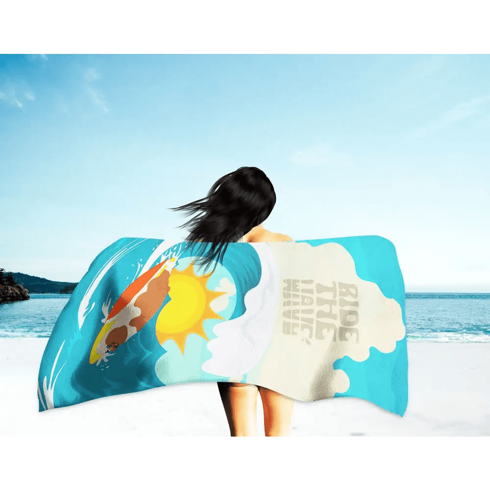 Catch a Wave with this Vibrant Surf Dog Beach Towel! Ready to Ride the Wave of Ultimate Beach Comfort and Style? this Vibrant Beach Towel is More - Estalios