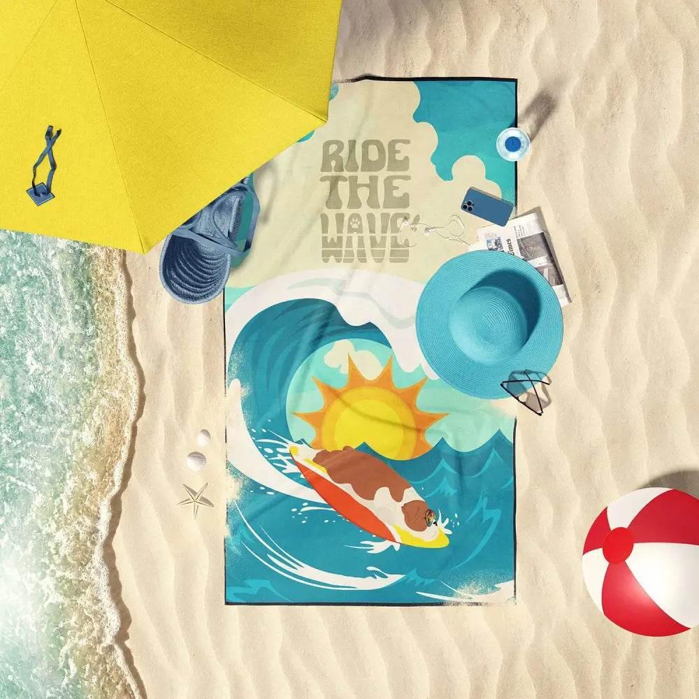 Catch a Wave with this Vibrant Surf Dog Beach Towel! Ready to Ride the Wave of Ultimate Beach Comfort and Style? this Vibrant Beach Towel is More - Estalios