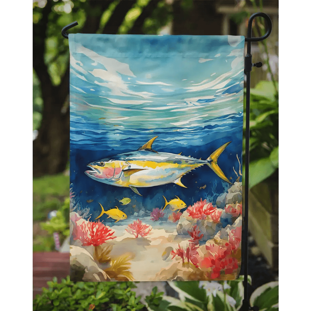 Vibrant Yellowfin Tuna Garden Flag for Outdoor Decor - Estalios