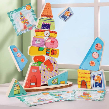 Vibrant Wooden House Blocks Stacking Adventure - Estalios
