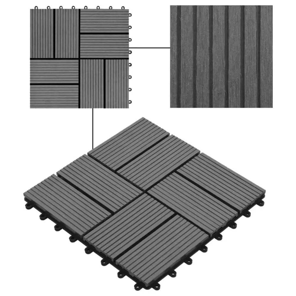 vidaXL 11 pcs Decking Tiles WPC Gray Easy Install Design - Estalios