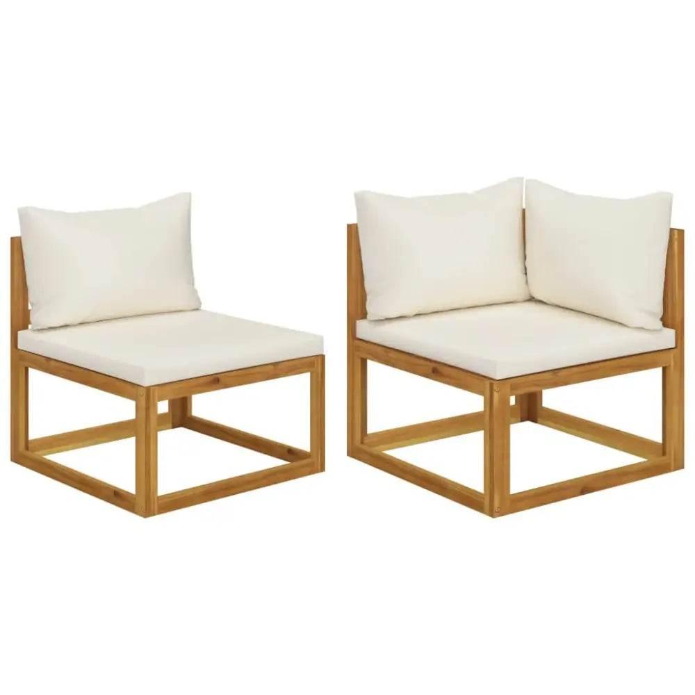 Acacia Wood Sofa Set: White Cushion Bliss! Ready to Transform your Outdoor Space Into a Haven of Relaxation and Style? our Acacia Wood Sofa Set, Complete - Estalios