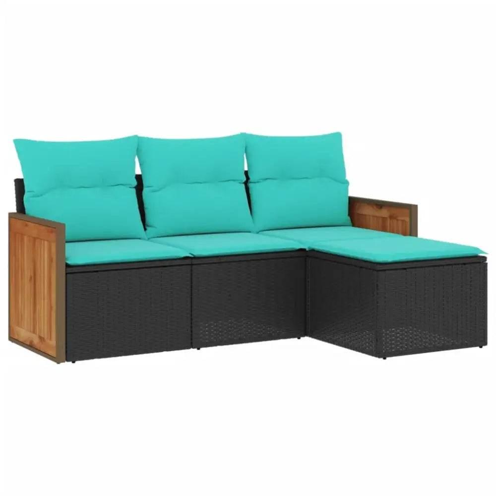 vidaXL Patio Sofa Set Black PE rattan Medium Adjustable Feet - Estalios