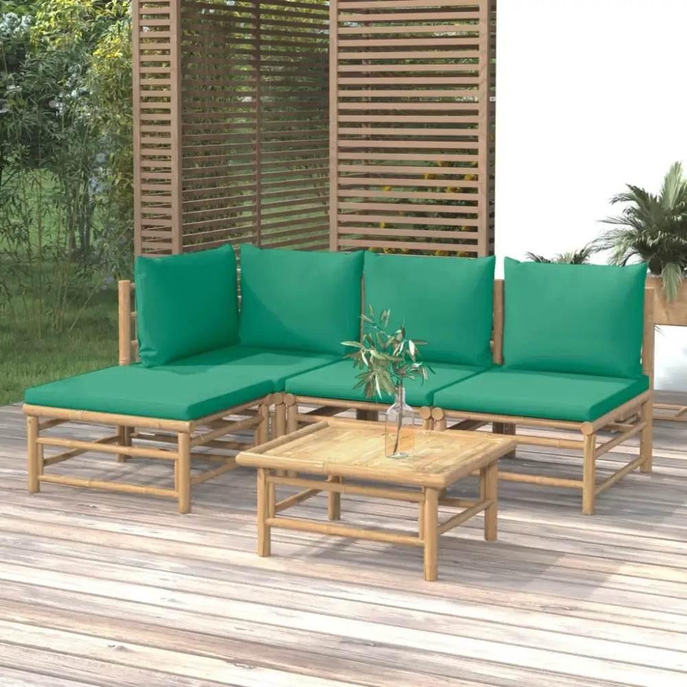 vidaXL Garden Lounge Set Natural Bamboo, Green Bamboo, Polyester Medium - Estalios