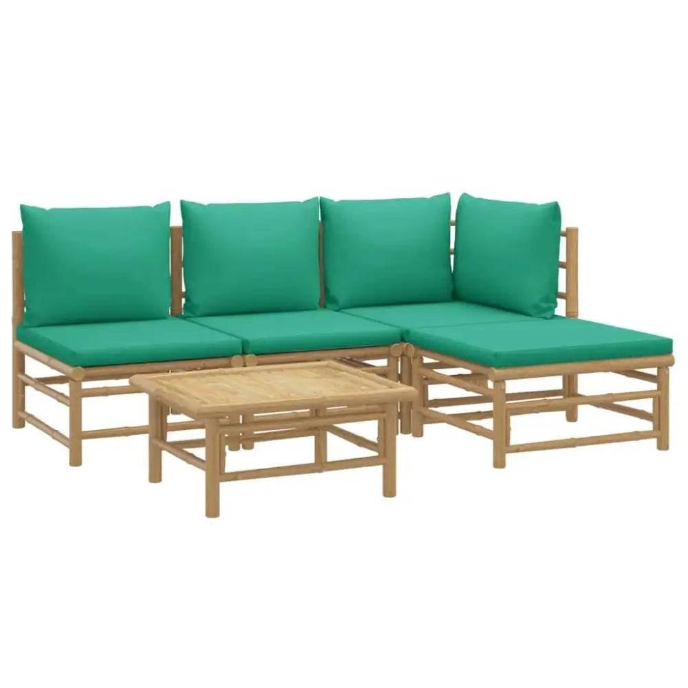 vidaXL Garden Lounge Set Natural Bamboo, Green Bamboo, Polyester Medium - Estalios