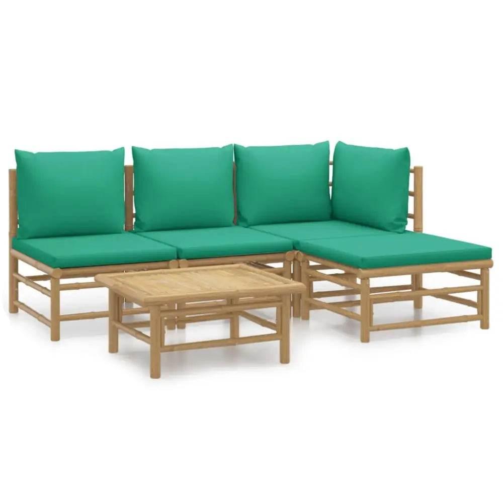 vidaXL Garden Lounge Set Natural Bamboo, Green Bamboo, Polyester Medium - Estalios