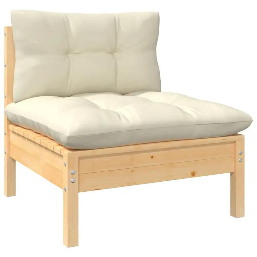 vidaXL Garden Lounge Set Cream Solid pinewood, fabric (100% polyester) - Estalios