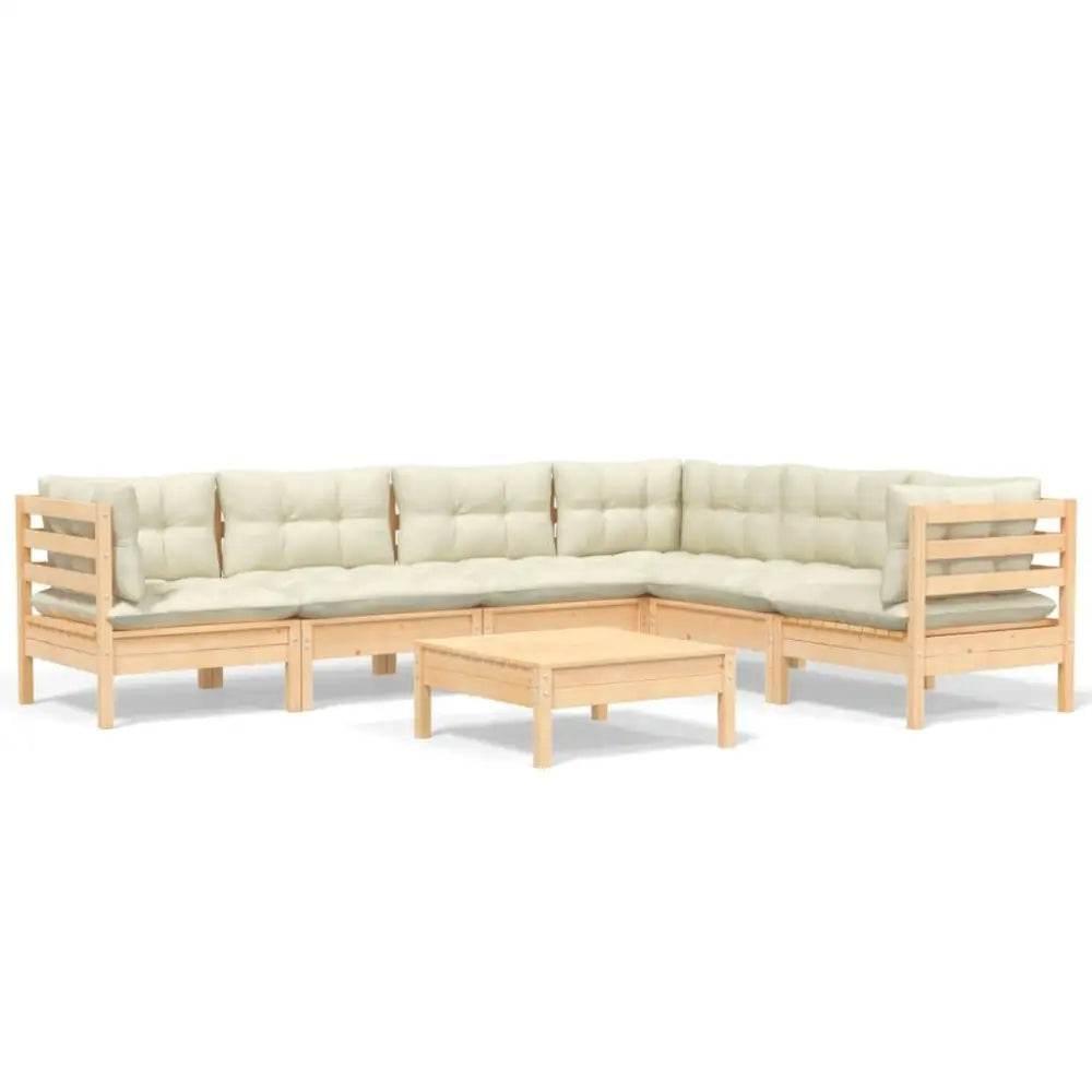 vidaXL Garden Lounge Set Cream Solid pinewood, fabric (100% polyester) - Estalios