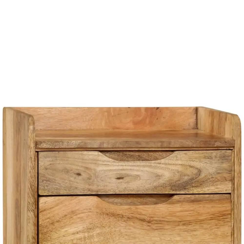 Mango Wood Bedside Cabinet: Discover Nightstand Nirvana! Stylish three-drawer nightstand enhances your bedroom aesthetic.