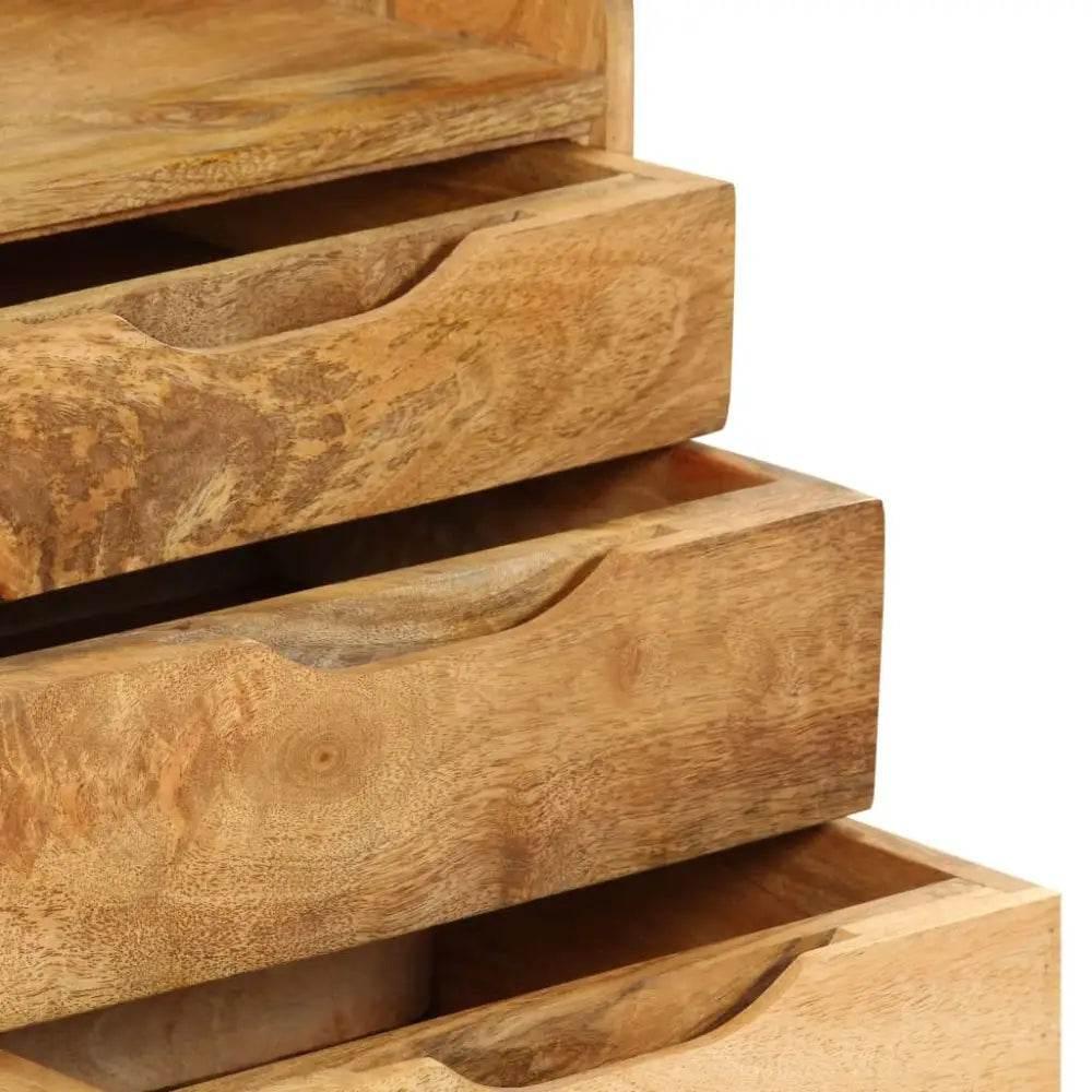 Mango Wood Bedside Cabinet: Discover Nightstand Nirvana! Stylish three-drawer nightstand enhances your bedroom aesthetic.