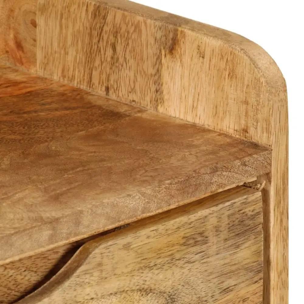 Mango Wood Bedside Cabinet: Discover Nightstand Nirvana! Elevate your space with this stunning three-drawer nightstand.