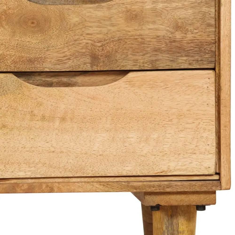 Stylish Mango Wood Bedside Cabinet with three drawers for essential storage, enhancing your bedroom aesthetic beautifully.