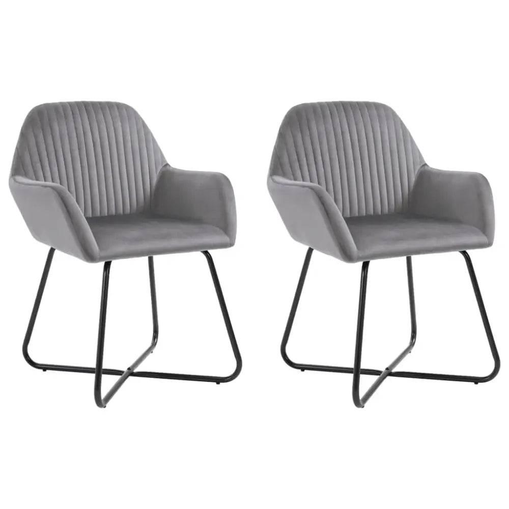 vidaXL Dining Chair Set of 2 Gray Velvet Medium Ergonomic - Estalios
