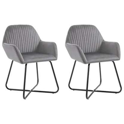 vidaXL Dining Chair Set of 2 Gray Velvet Medium Ergonomic - Estalios