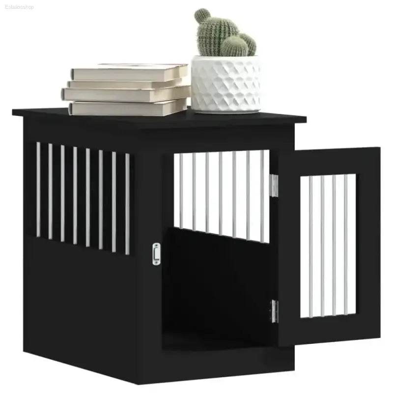 vidaXL Dog Crate Furniture Black Engineered wood, Steel 17.7x24.4x23.2 in - Estalios