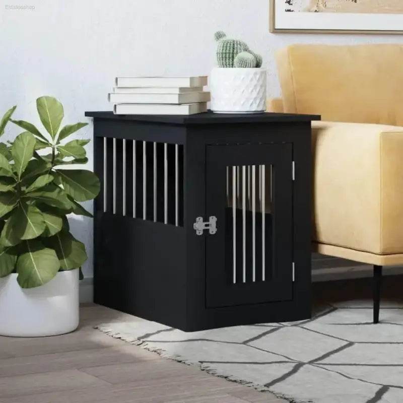 vidaXL Dog Crate Furniture Black Engineered wood, Steel 17.7x24.4x23.2 in - Estalios