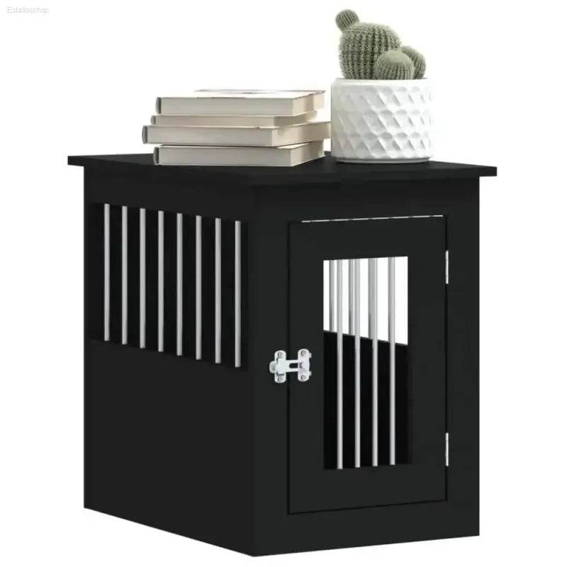 vidaXL Dog Crate Furniture Black Engineered wood, Steel 17.7x24.4x23.2 in - Estalios