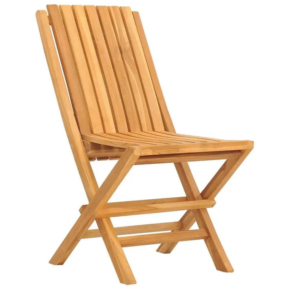 vidaXL Folding Garden Chair Set of 4 Natural Wood Solid teak wood Medium - Estalios
