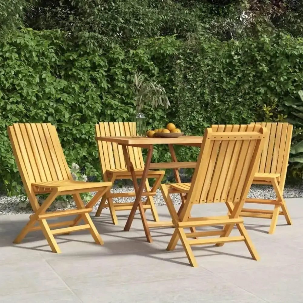 Solid Teak Wood Folding Garden Chair Set of 4 with Space-Saving Design for Outdoor Entertaining