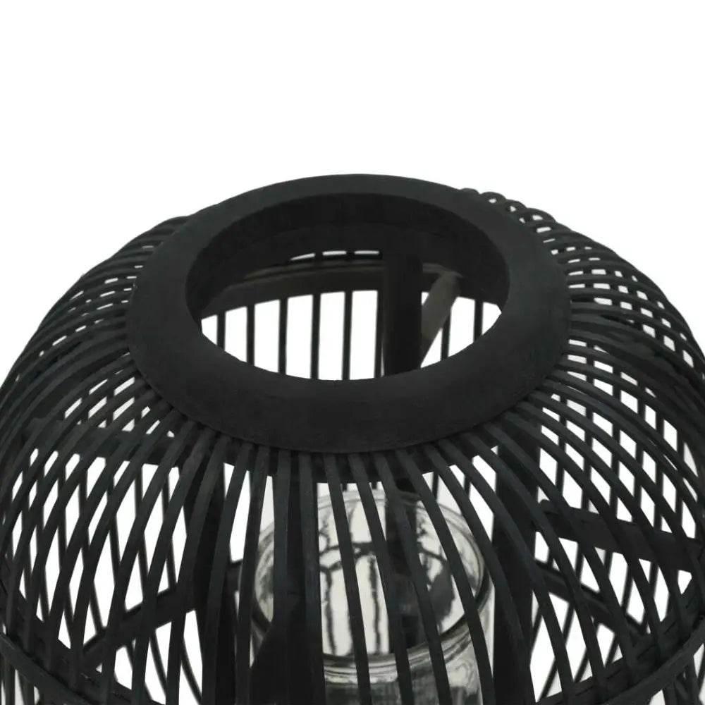 vidaXL Candle Holder Black Bamboo and Glass Medium Decorative Inlays - Estalios