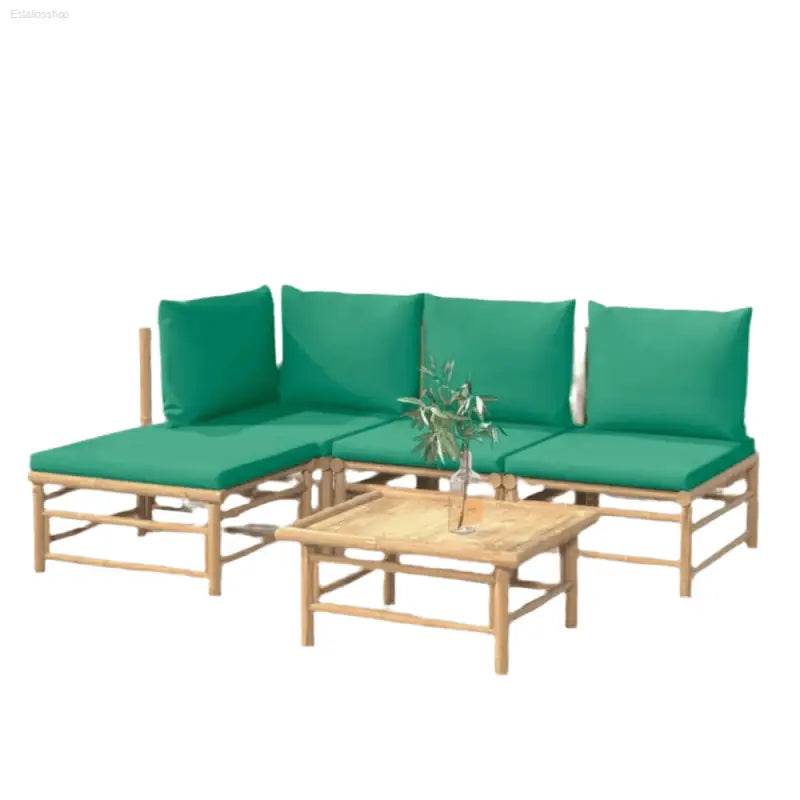 vidaXL Garden Lounge Set Natural Bamboo, Green Bamboo, Polyester Medium - Estalios