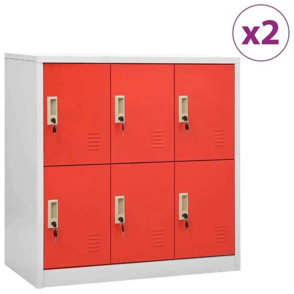 vidaXL Locker Cabinet Set of 2 Light grey and red Steel Locker Cabinet - Estalios