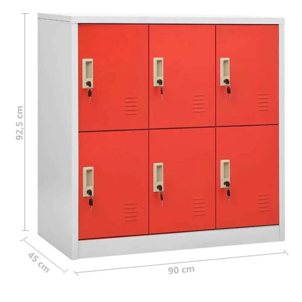 vidaXL Locker Cabinet Set of 2 Light grey and red Steel Locker Cabinet - Estalios