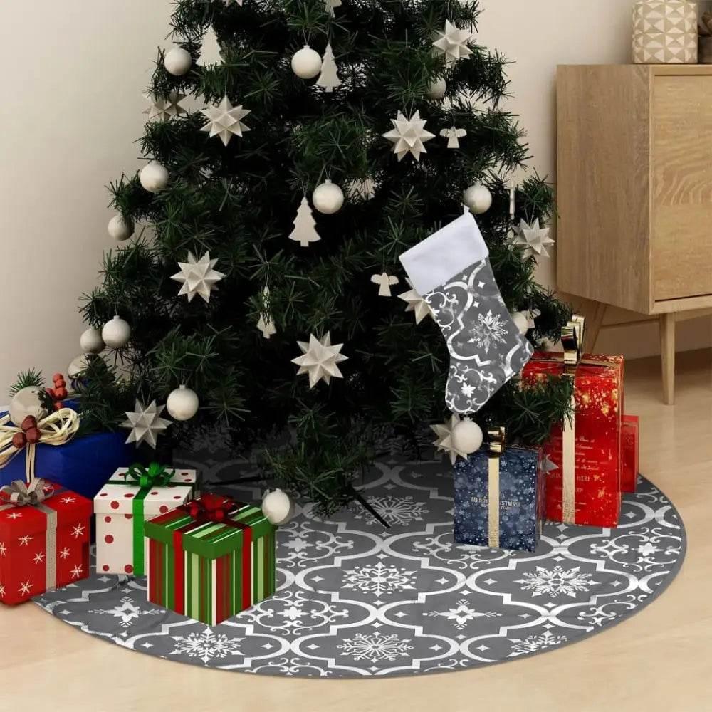 vidaXL Christmas Tree Skirt Grey 100% polyester Large Foldable - Estalios