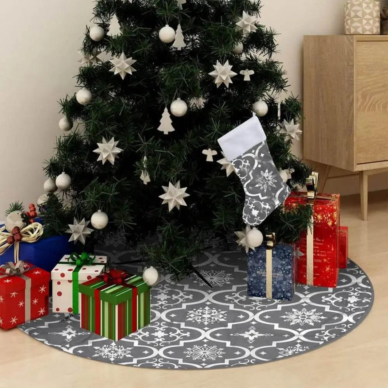 vidaXL Christmas Tree Skirt Grey 100% polyester Large Foldable - Estalios