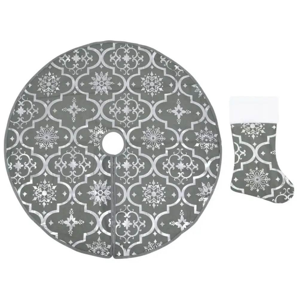 vidaXL Christmas Tree Skirt Grey 100% polyester Large Foldable - Estalios