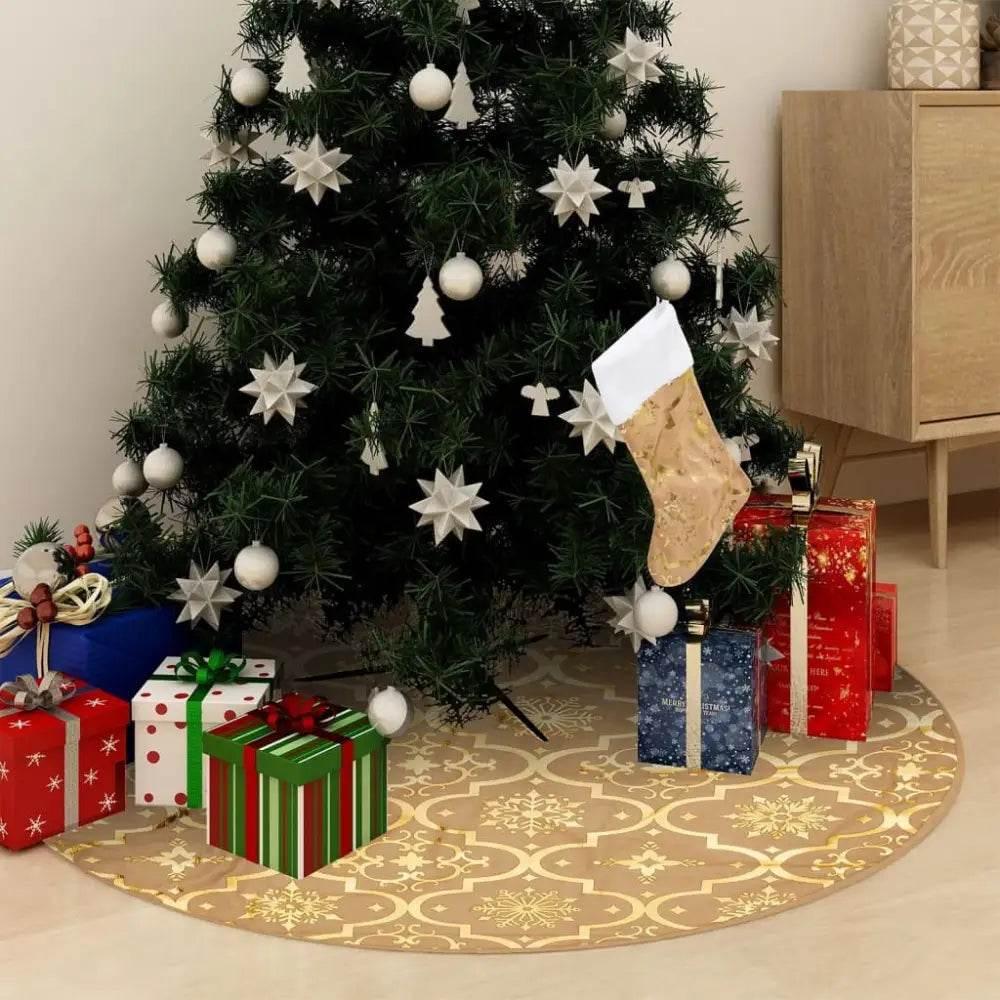 vidaXL Christmas Tree Skirt Yellow Polyester 59.1 in diameter Foldable - Estalios