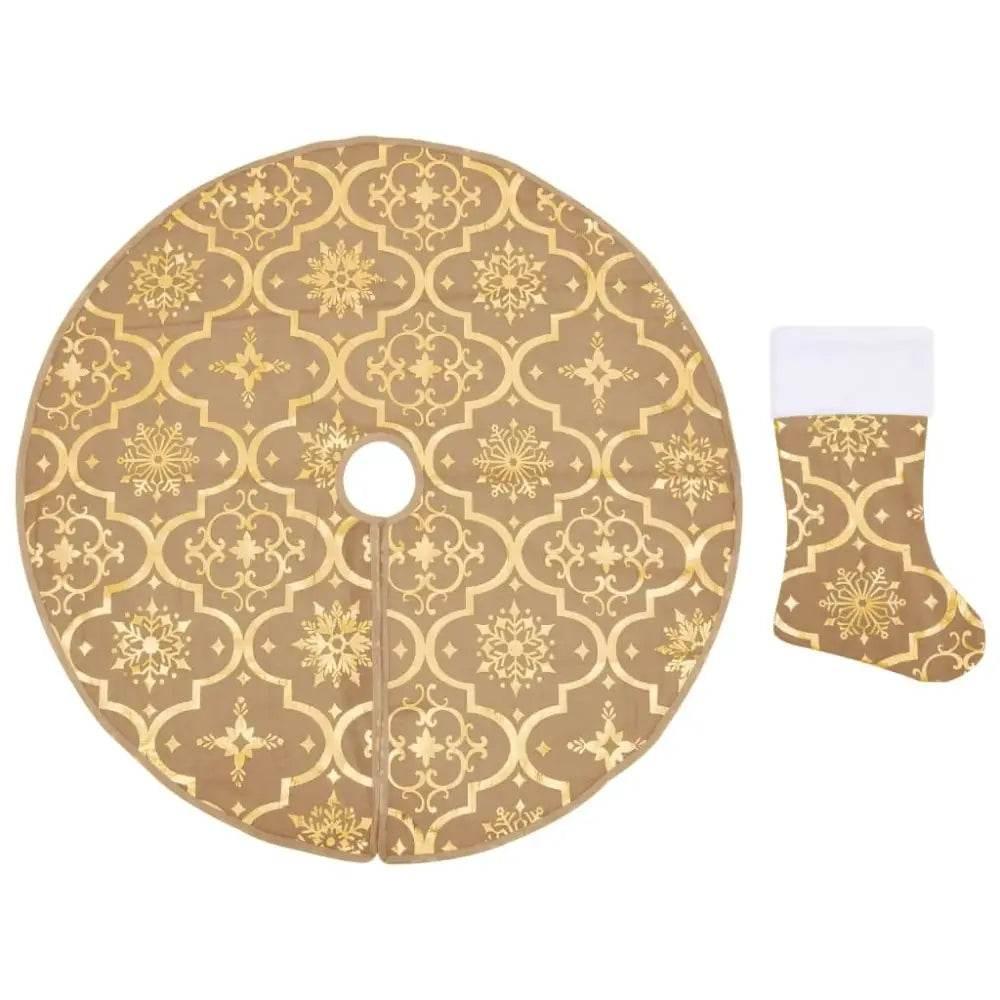 vidaXL Christmas Tree Skirt Yellow Polyester 59.1 in diameter Foldable - Estalios