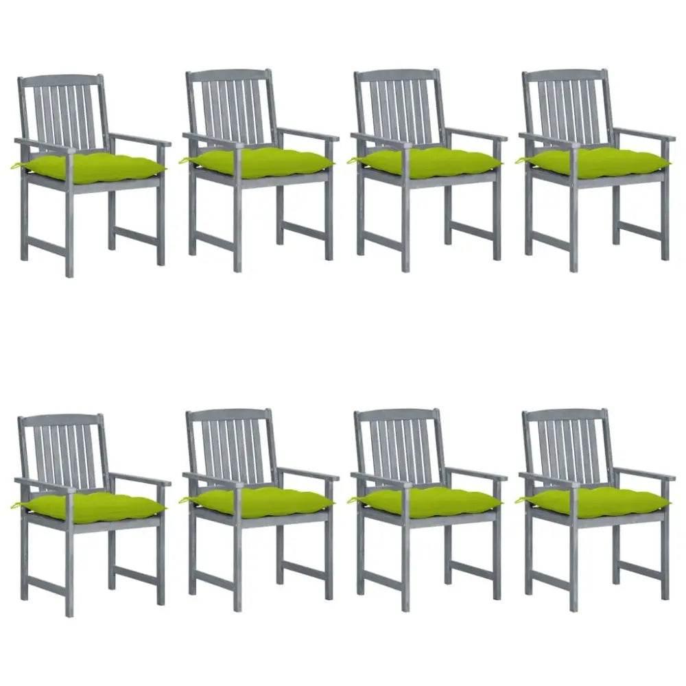 Acacia Wood Throne Room: 8 Gray & Green Armchairs - Estalios