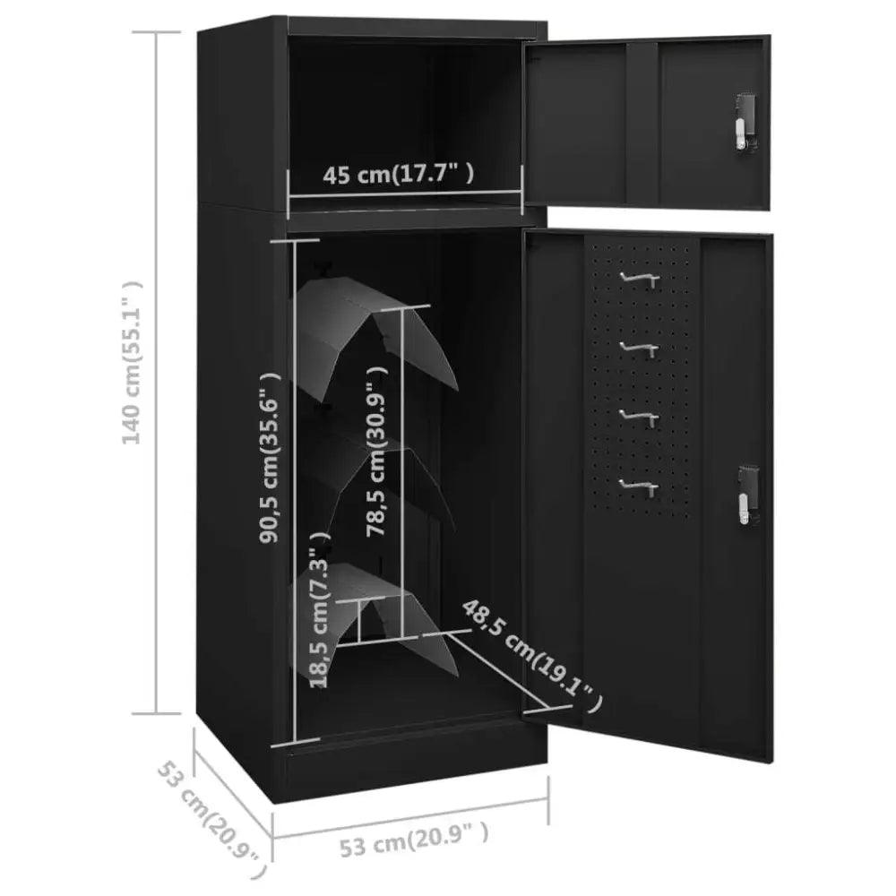 vidaXL Saddle Cabinet Black Steel Large Height-Adjustable Shelves - Estalios