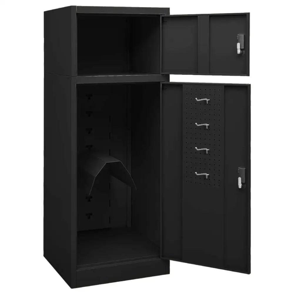 vidaXL Saddle Cabinet Black Steel Large Height-Adjustable Shelves - Estalios