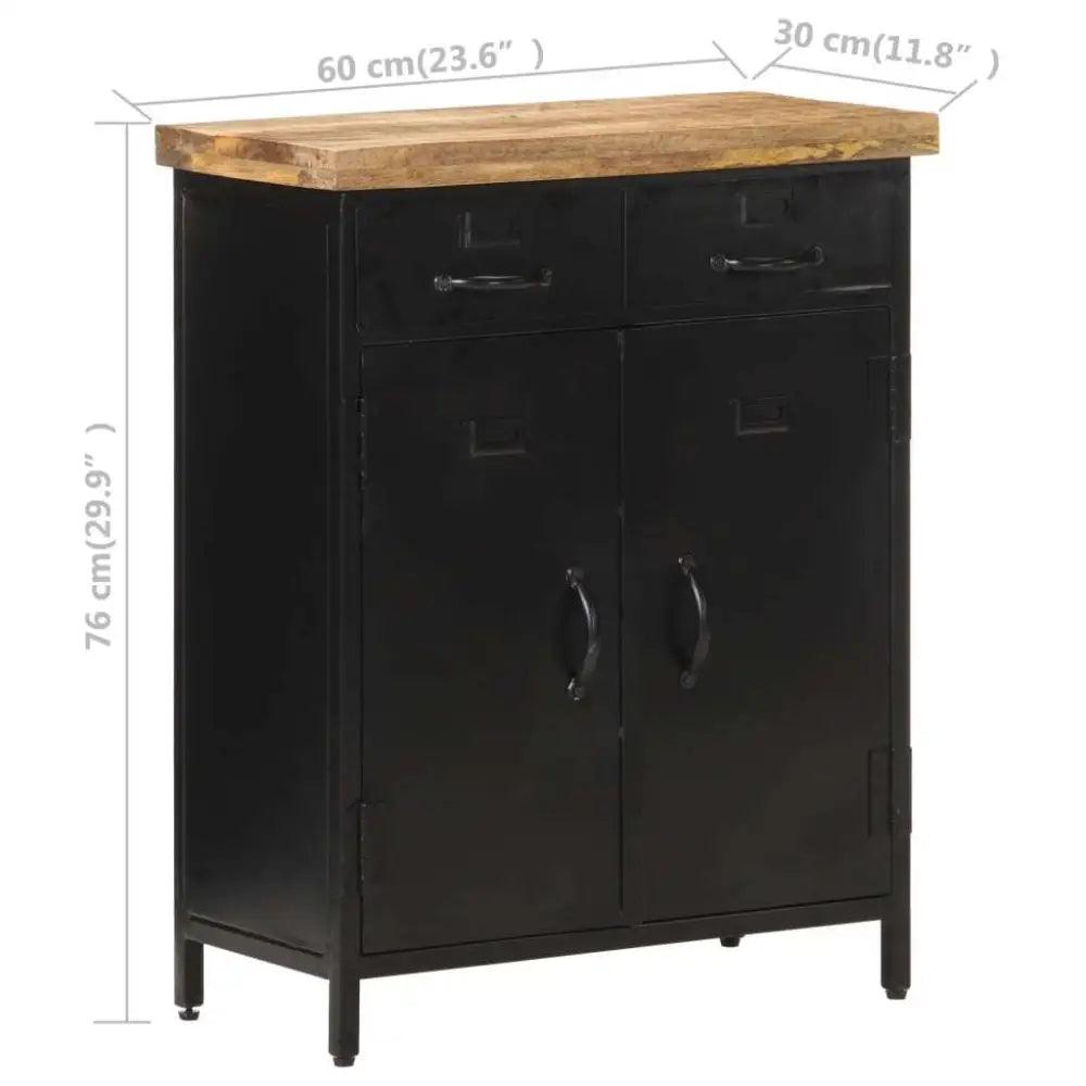 Unleash Style: Black Metal Cabinet with Solid Mango Wood Top! Okay, Here's a Product Description that Follows your Instructions: Elevate - Estalios