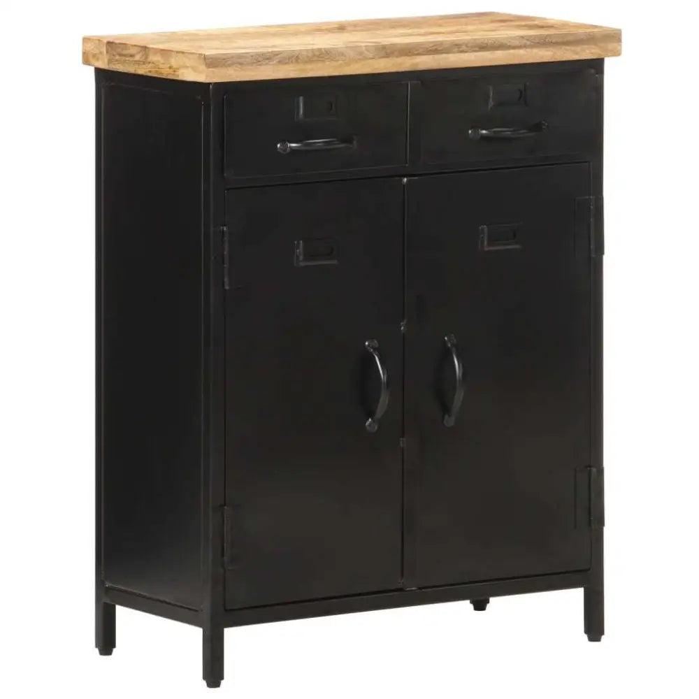 Unleash Style: Black Metal Cabinet with Solid Mango Wood Top! Okay, Here's a Product Description that Follows your Instructions: Elevate - Estalios