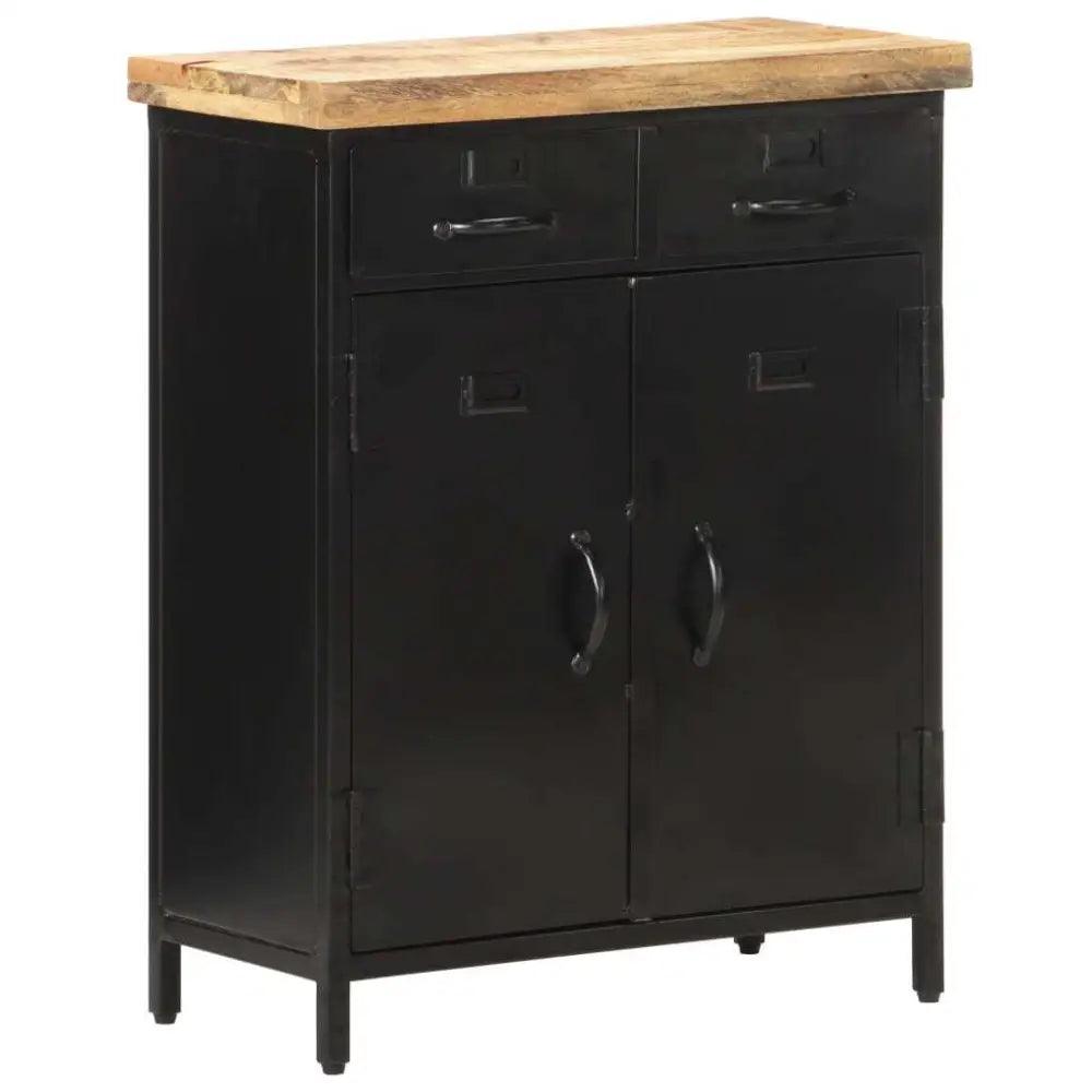 Unleash Style: Black Metal Cabinet with Solid Mango Wood Top! Okay, Here's a Product Description that Follows your Instructions: Elevate - Estalios