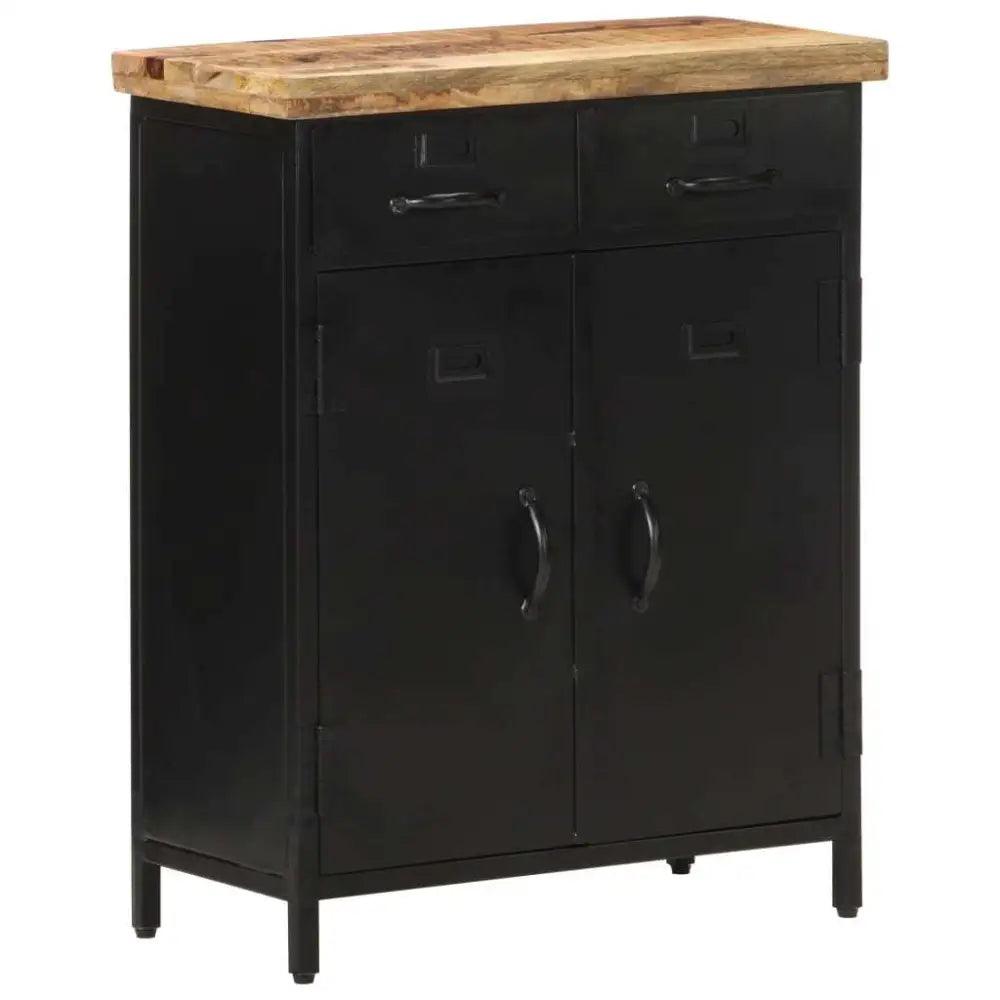 Unleash Style: Black Metal Cabinet with Solid Mango Wood Top! Okay, Here's a Product Description that Follows your Instructions: Elevate - Estalios