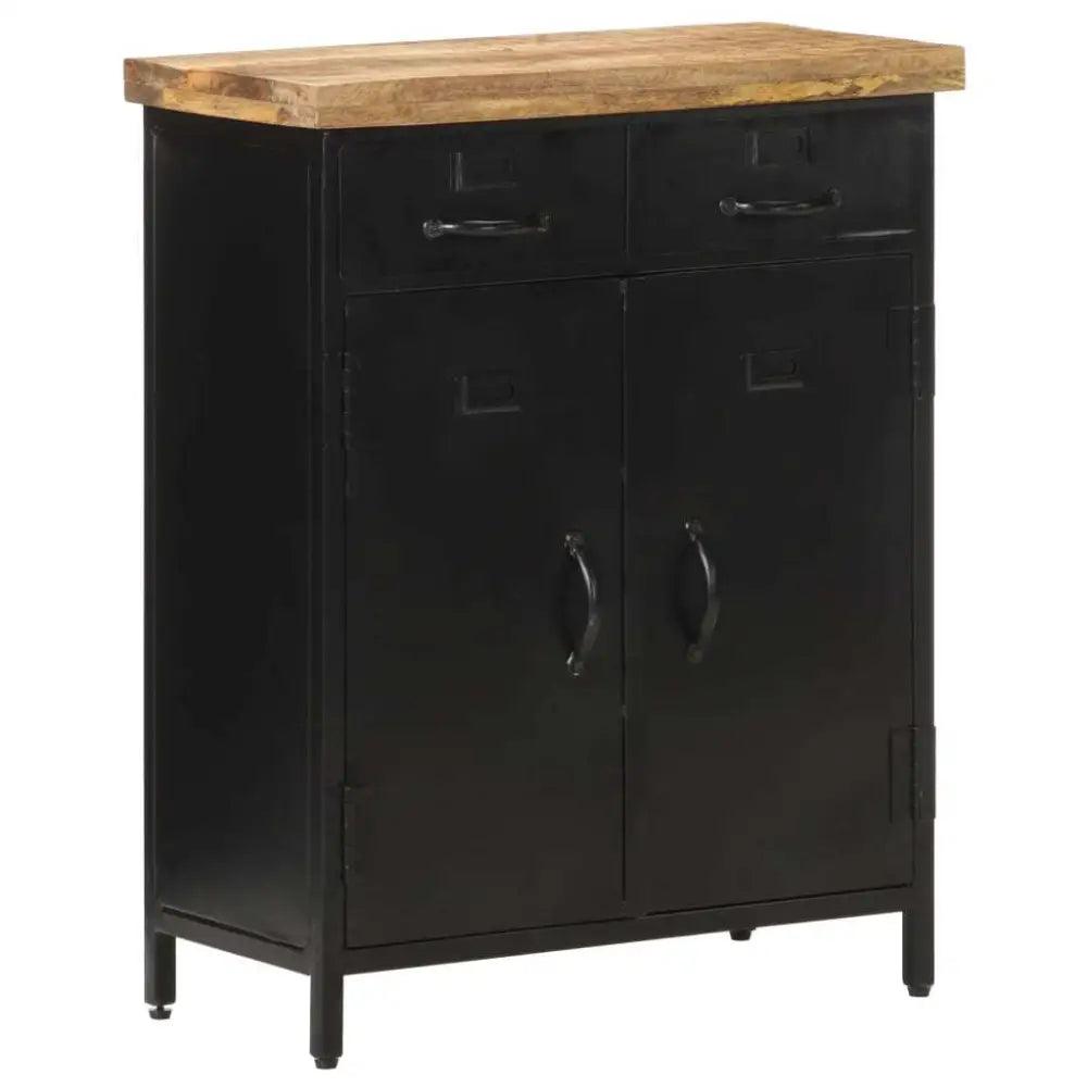 Unleash Style: Black Metal Cabinet with Solid Mango Wood Top! Okay, Here's a Product Description that Follows your Instructions: Elevate - Estalios