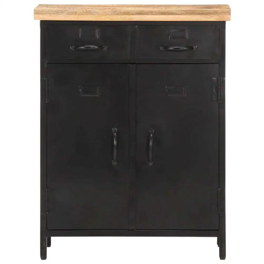 Unleash Style: Black Metal Cabinet with Solid Mango Wood Top! Okay, Here's a Product Description that Follows your Instructions: Elevate - Estalios