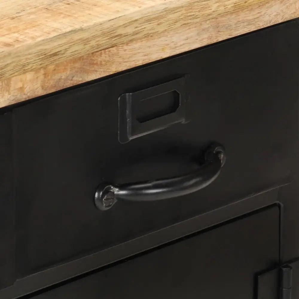 Unleash Style: Black Metal Cabinet with Solid Mango Wood Top! Okay, Here's a Product Description that Follows your Instructions: Elevate - Estalios