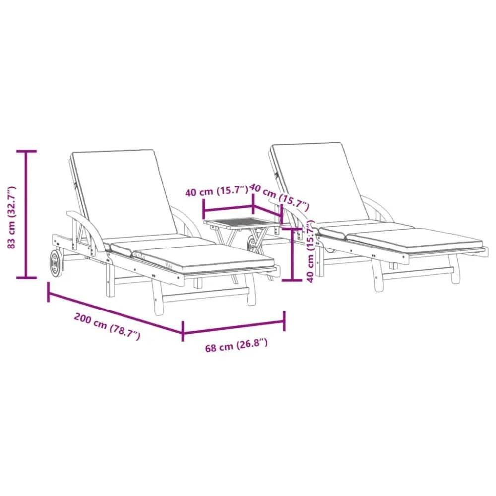vidaXL Sun Lounger Set of 2 Brown Solid Acacia wood Standard Size - Estalios
