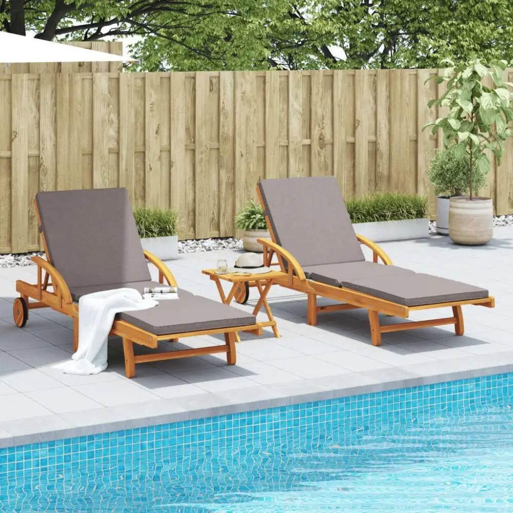 vidaXL Sun Lounger Set of 2 Brown Solid Acacia wood Standard Size - Estalios